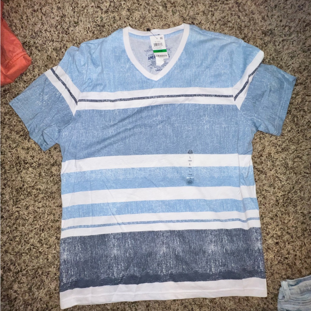 American Rag Blue and White Striped Short Sleeve Tee